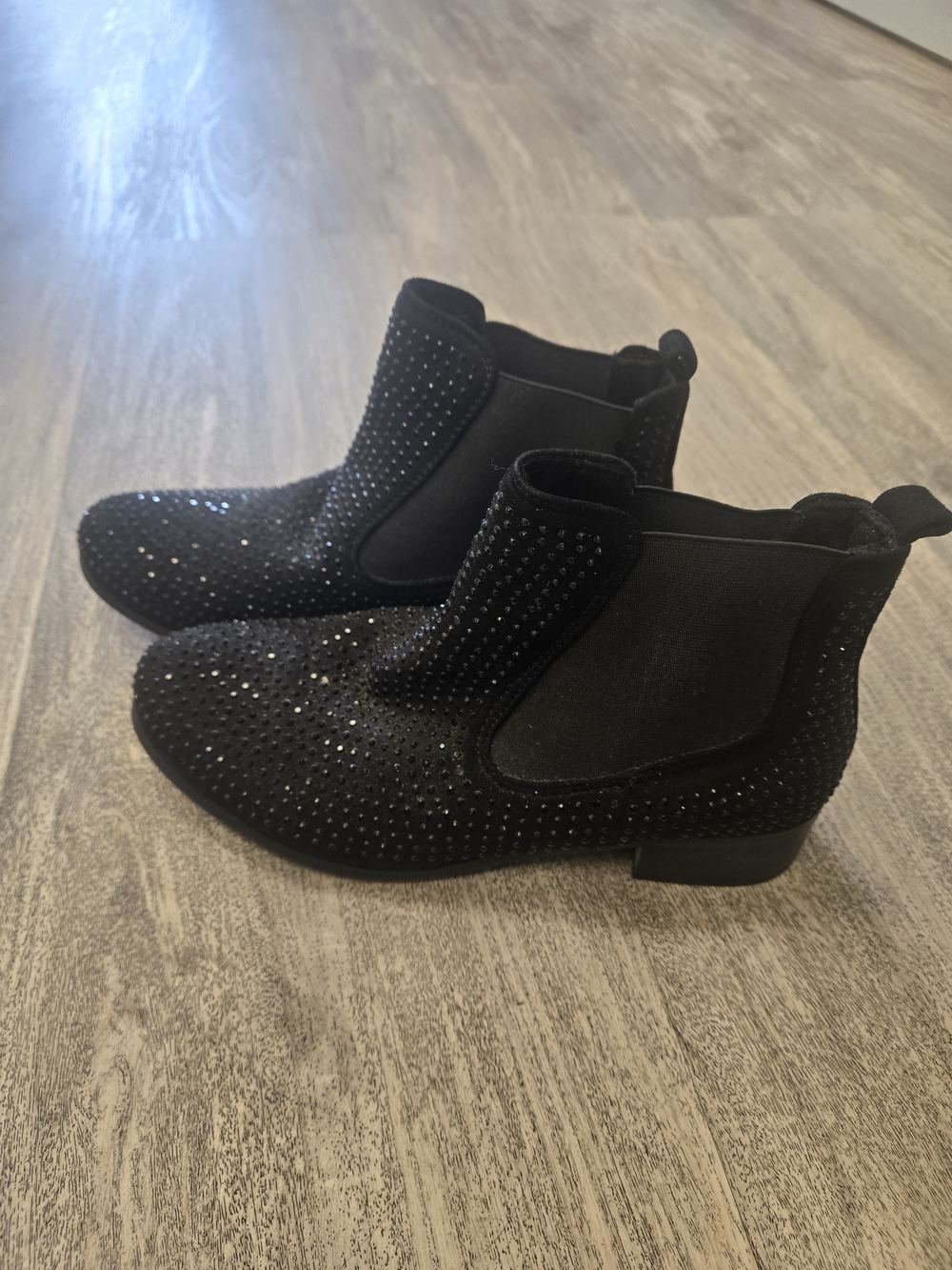Black Crystal-Studded Italina Ankle Boots